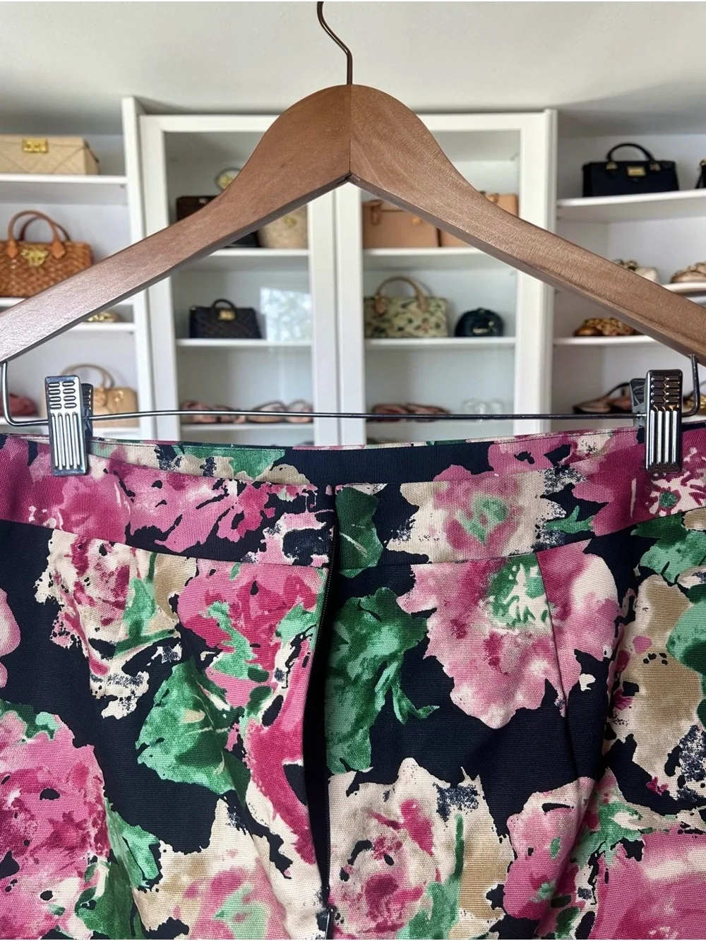 Talbots Floral Pencil Skirt Size 8 Navy Pink Green Career Garden Party